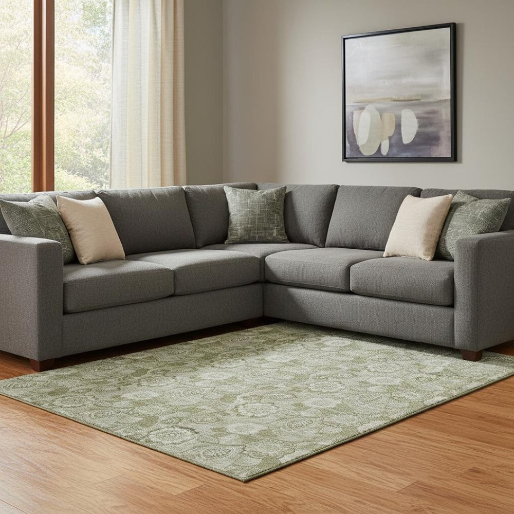 HomeRoots 9' X 12' Oversized Floral Area Rug in Artichoke & Fern Green – Washable, UV Protected, Durable Design 708765