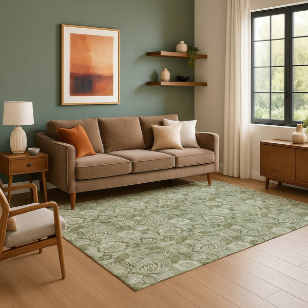HomeRoots 9' X 12' Oversized Floral Area Rug in Artichoke & Fern Green – Washable, UV Protected, Durable Design 708765