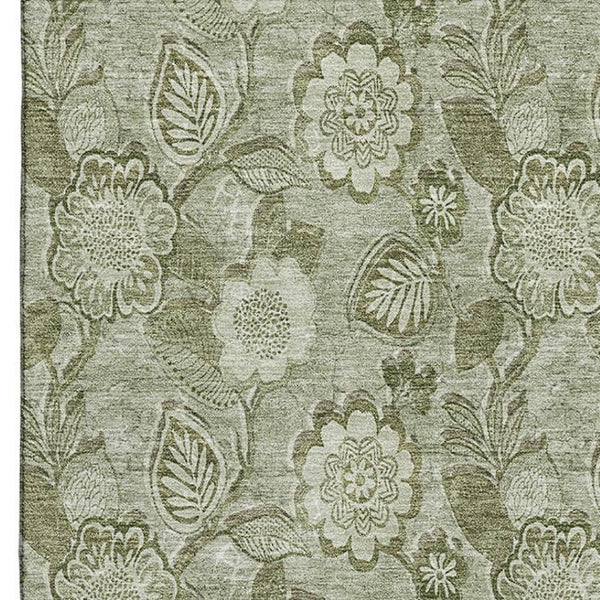 HomeRoots 9' X 12' Oversized Floral Area Rug in Artichoke & Fern Green – Washable, UV Protected, Durable Design 708765