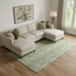 HomeRoots 10' Floral Washable Area Rug in Artichoke & Fern Green - UV Protected, Stain Resistant, Non-Slip Design 708766