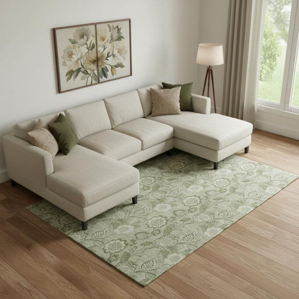 HomeRoots 10' Floral Washable Area Rug in Artichoke & Fern Green - UV Protected, Stain Resistant, Non-Slip Design 708766