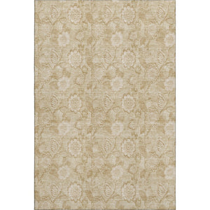 HomeRoots 5' Washable Beige and Tan Floral Area Rug with UV Protection, Stain Resistance & Non-Slip Backing 708768