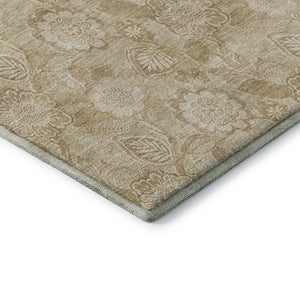 HomeRoots 5' Washable Beige and Tan Floral Area Rug with UV Protection, Stain Resistance & Non-Slip Backing 708768