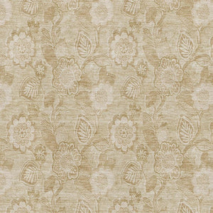 HomeRoots 5' Washable Beige and Tan Floral Area Rug with UV Protection, Stain Resistance & Non-Slip Backing 708768