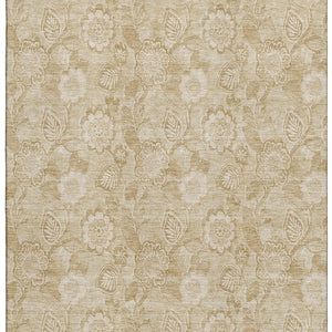HomeRoots 5' Washable Beige and Tan Floral Area Rug with UV Protection, Stain Resistance & Non-Slip Backing 708768