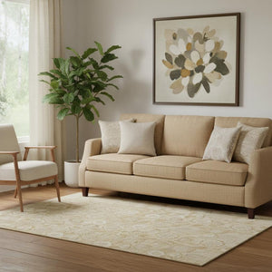 HomeRoots 8' Beige and Tan Floral Round Rug – Washable, UV Protected, Non-Slip, Perfect for Kids & Pets! 708769