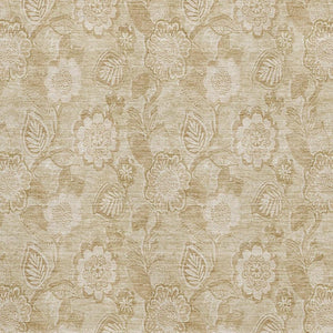 HomeRoots 8' Beige and Tan Floral Round Rug – Washable, UV Protected, Non-Slip, Perfect for Kids & Pets! 708769