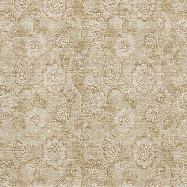 HomeRoots 8' Beige and Tan Floral Round Rug – Washable, UV Protected, Non-Slip, Perfect for Kids & Pets! 708769