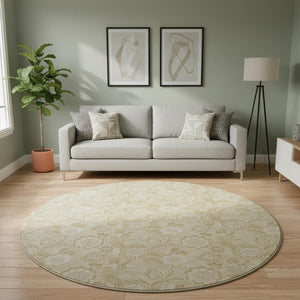 HomeRoots 8' X 10' Washable Floral Area Rug in Beige & Tan - Durable, UV Protected, Perfect for Family Spaces! 708770