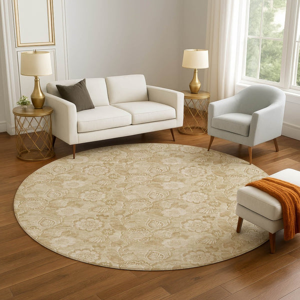 HomeRoots 8' X 10' Washable Floral Area Rug in Beige & Tan - Durable, UV Protected, Perfect for Family Spaces! 708770