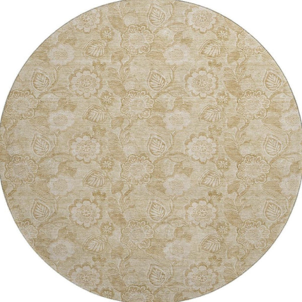 HomeRoots 8' X 10' Washable Floral Area Rug in Beige & Tan - Durable, UV Protected, Perfect for Family Spaces! 708770