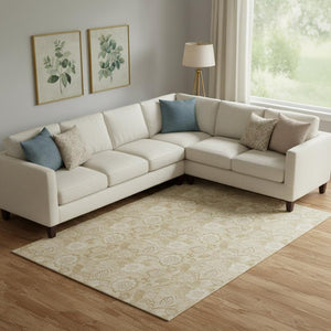 HomeRoots 10' X 14' Beige Floral Washable Area Rug - Durable, Stain-Resistant with UV Protection for Homes 708772