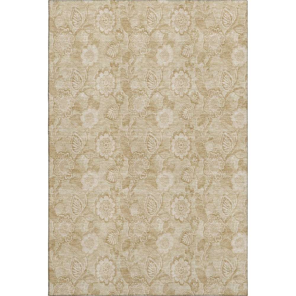 HomeRoots 10' X 14' Beige Floral Washable Area Rug - Durable, Stain-Resistant with UV Protection for Homes 708772