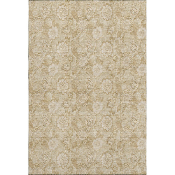 HomeRoots 10' X 14' Beige Floral Washable Area Rug - Durable, Stain-Resistant with UV Protection for Homes 708772