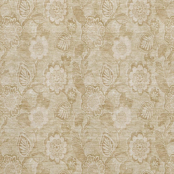 HomeRoots 10' X 14' Beige Floral Washable Area Rug - Durable, Stain-Resistant with UV Protection for Homes 708772