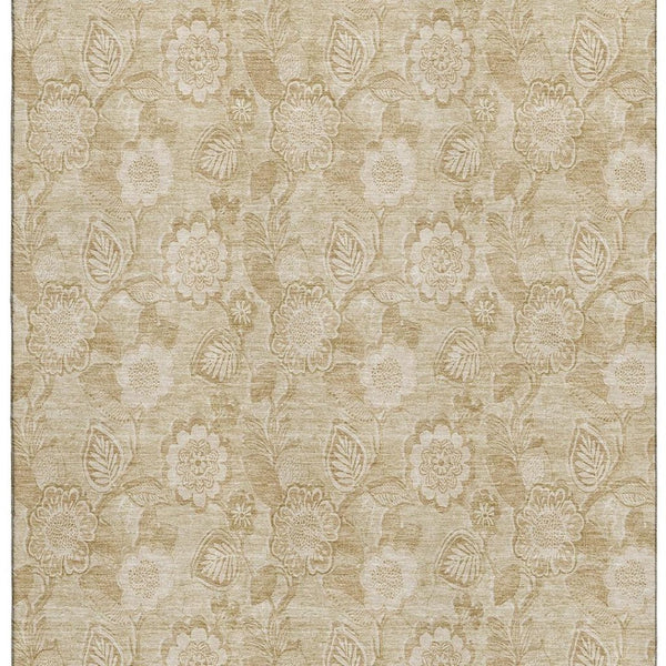 HomeRoots 10' X 14' Beige Floral Washable Area Rug - Durable, Stain-Resistant with UV Protection for Homes 708772