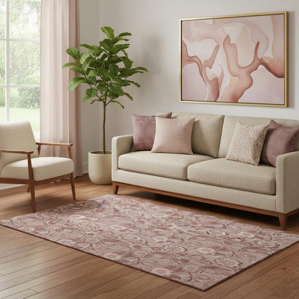 HomeRoots 8' Blush and Pink Floral Washable Round Rug - UV Protected, Stain Resistant & Family-Friendly Decor! 708775