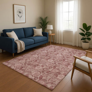 HomeRoots 8' Blush and Pink Floral Washable Round Rug - UV Protected, Stain Resistant & Family-Friendly Decor! 708775