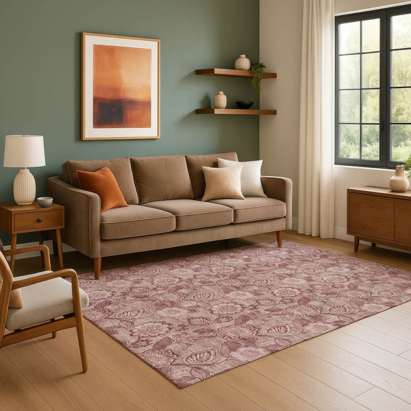 HomeRoots 8' Blush and Pink Floral Washable Round Rug - UV Protected, Stain Resistant & Family-Friendly Decor! 708775