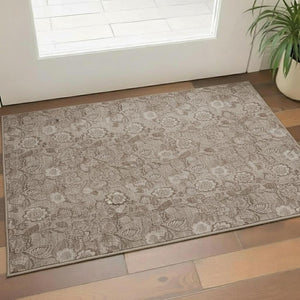 HomeRoots 5' X 8' Floral Area Rug in Brown and Taupe - Washable, UV Protected, Perfect for High-Traffic Spaces! 708780