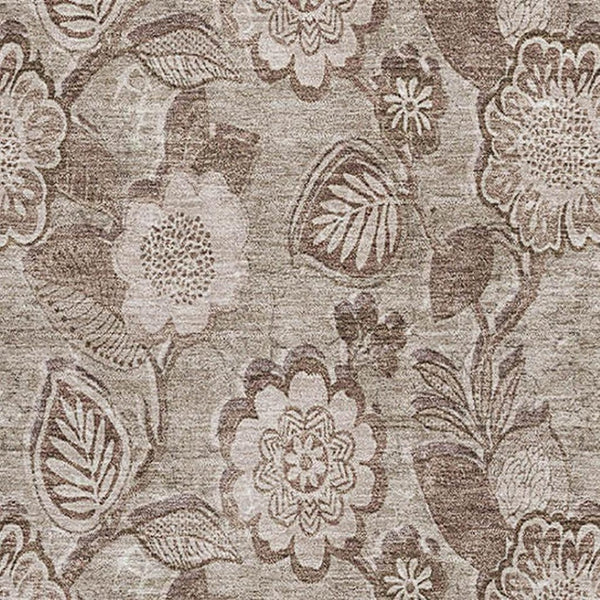 HomeRoots 5' X 8' Floral Area Rug in Brown and Taupe - Washable, UV Protected, Perfect for High-Traffic Spaces! 708780