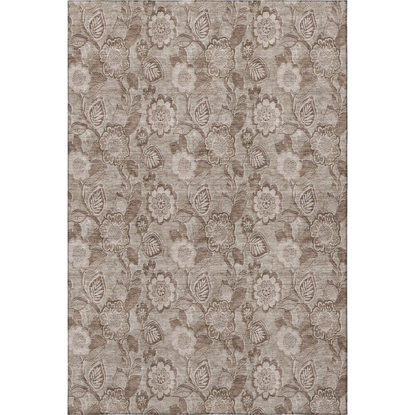 HomeRoots 5' X 8' Floral Area Rug in Brown and Taupe - Washable, UV Protected, Perfect for High-Traffic Spaces! 708780