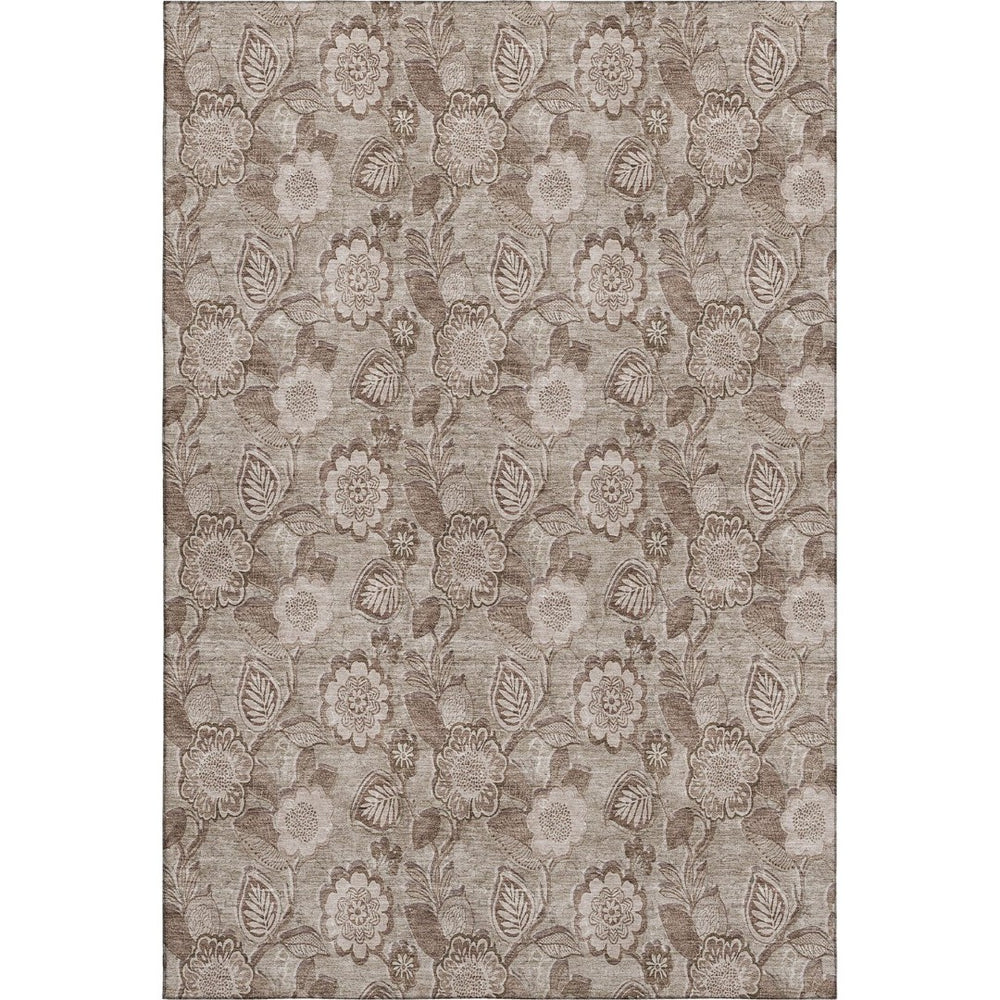 HomeRoots 8' Washable Brown and Taupe Floral Round Rug with UV Protection - Durable, Stylish, and Easy Care! 708781