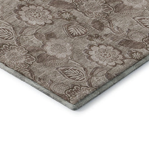 HomeRoots 8' Washable Brown and Taupe Floral Round Rug with UV Protection - Durable, Stylish, and Easy Care! 708781
