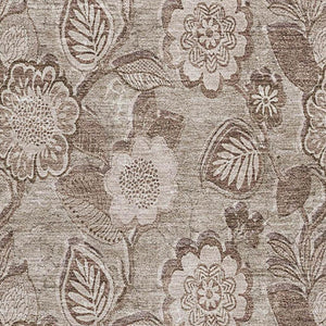 HomeRoots 8' Washable Brown and Taupe Floral Round Rug with UV Protection - Durable, Stylish, and Easy Care! 708781