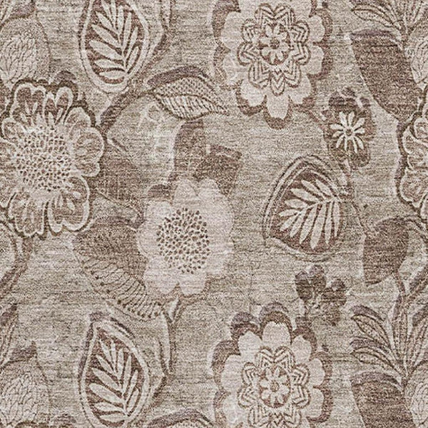 HomeRoots 8' Washable Brown and Taupe Floral Round Rug with UV Protection - Durable, Stylish, and Easy Care! 708781