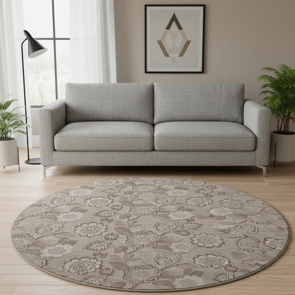 HomeRoots 8' X 10' Washable Brown and Taupe Floral Area Rug with UV Protection for Homes with Kids and Pets 708782