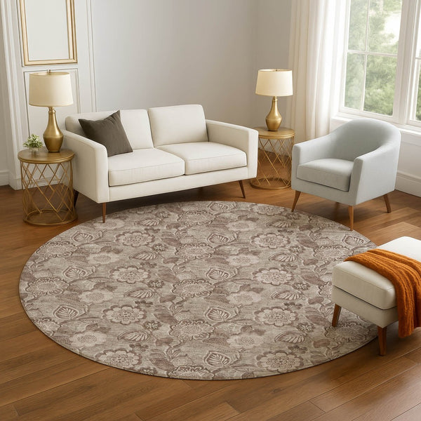 HomeRoots 8' X 10' Washable Brown and Taupe Floral Area Rug with UV Protection for Homes with Kids and Pets 708782