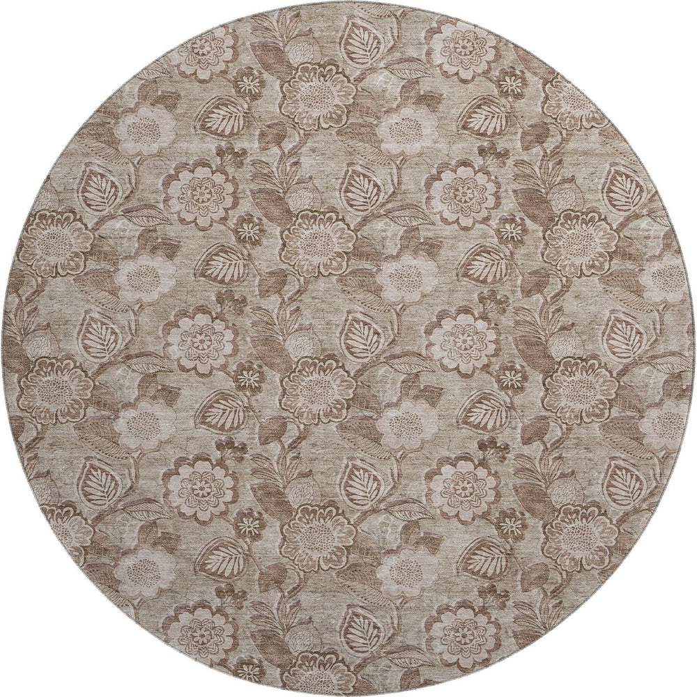 HomeRoots 8' X 10' Washable Brown and Taupe Floral Area Rug with UV Protection for Homes with Kids and Pets 708782