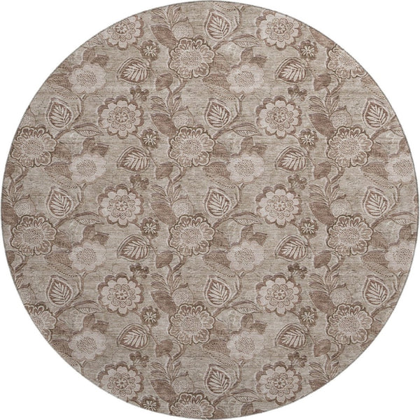 HomeRoots 8' X 10' Washable Brown and Taupe Floral Area Rug with UV Protection for Homes with Kids and Pets 708782
