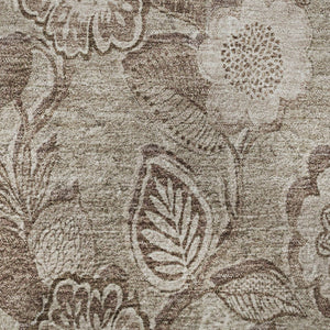 HomeRoots 8' X 10' Washable Brown and Taupe Floral Area Rug with UV Protection for Homes with Kids and Pets 708782