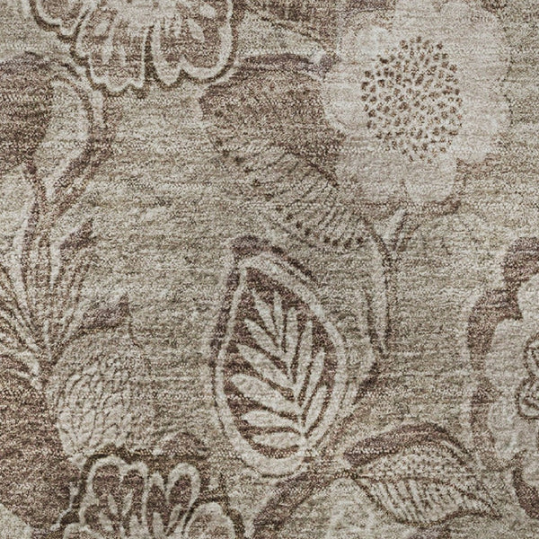 HomeRoots 8' X 10' Washable Brown and Taupe Floral Area Rug with UV Protection for Homes with Kids and Pets 708782