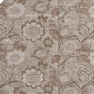 HomeRoots 8' X 10' Washable Brown and Taupe Floral Area Rug with UV Protection for Homes with Kids and Pets 708782