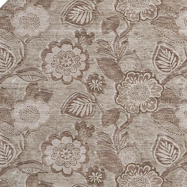 HomeRoots 8' X 10' Washable Brown and Taupe Floral Area Rug with UV Protection for Homes with Kids and Pets 708782