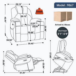 English Elm Up to 350 Lbs Chenille Power Lift Recliner with Massage Heating and Usb Charging Ports Beige W3224S00027