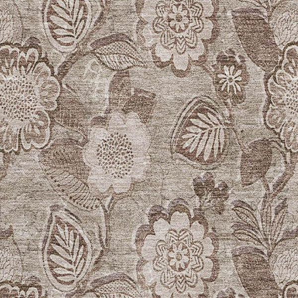 HomeRoots 9' X 12' Floral Area Rug in Brown and Taupe - Washable, Stain Resistant with UV Protection & Non-Slip 708783