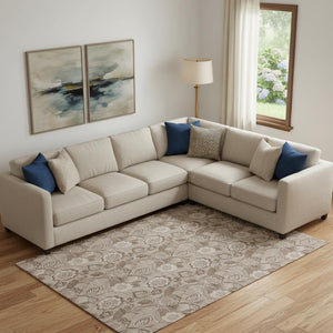HomeRoots 10' X 14' Washable Brown & Taupe Floral Area Rug with UV Protection for Family Rooms & Patios 708784