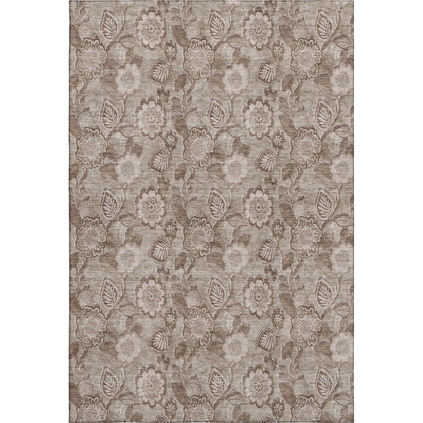 HomeRoots 10' X 14' Washable Brown & Taupe Floral Area Rug with UV Protection for Family Rooms & Patios 708784