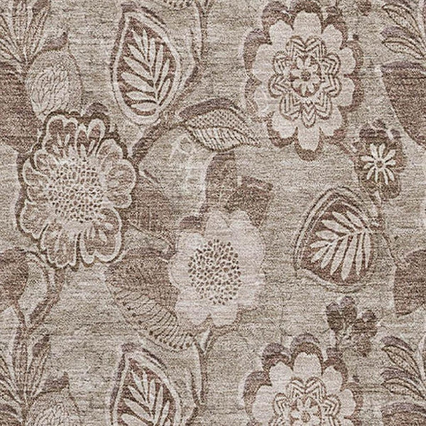 HomeRoots 10' X 14' Washable Brown & Taupe Floral Area Rug with UV Protection for Family Rooms & Patios 708784