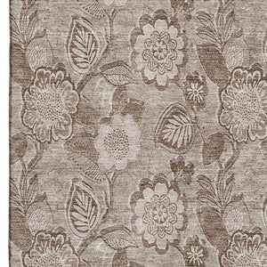 HomeRoots 10' X 14' Washable Brown & Taupe Floral Area Rug with UV Protection for Family Rooms & Patios 708784