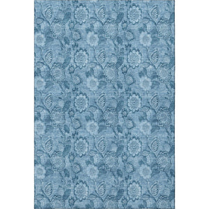HomeRoots 5' X 8' Floral Area Rug in Blue & Sky Blue - Washable, Stain-Resistant, UV Protected, Durable Design 708786
