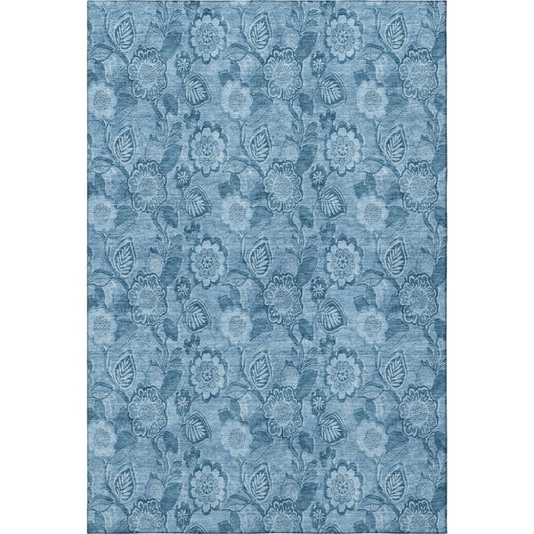 HomeRoots 5' X 8' Floral Area Rug in Blue & Sky Blue - Washable, Stain-Resistant, UV Protected, Durable Design 708786