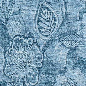 HomeRoots 8' Blue Floral Washable Round Rug with UV Protection - Durable, Stylish, Non-Slip for Homes with Kids & Pets 708787