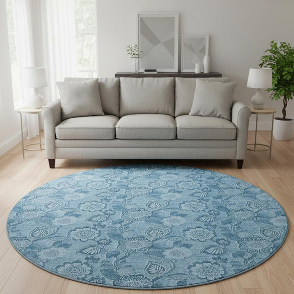 HomeRoots 8' X 10' Washable Blue Floral Area Rug with UV Protection – Durable, Stain-Resistant, Stylish Decor 708788