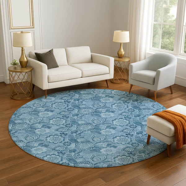 HomeRoots 8' X 10' Washable Blue Floral Area Rug with UV Protection – Durable, Stain-Resistant, Stylish Decor 708788
