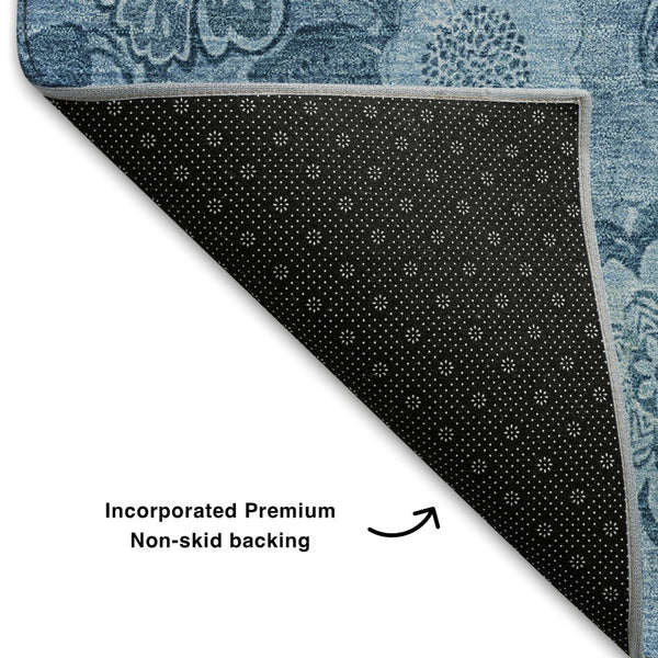 HomeRoots 8' X 10' Washable Blue Floral Area Rug with UV Protection – Durable, Stain-Resistant, Stylish Decor 708788